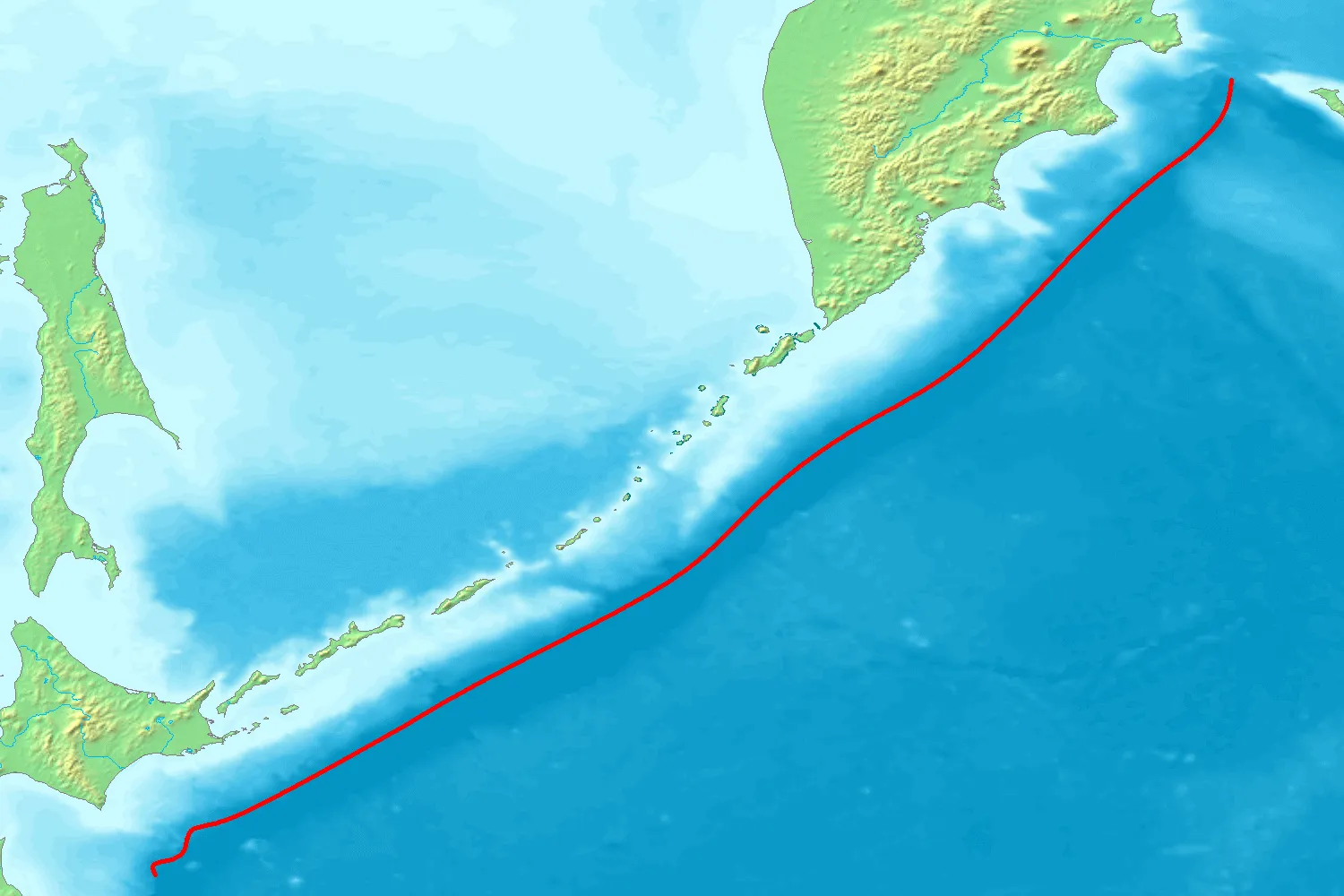 Carte topographique de la fosse Kouriles-Kamchatka