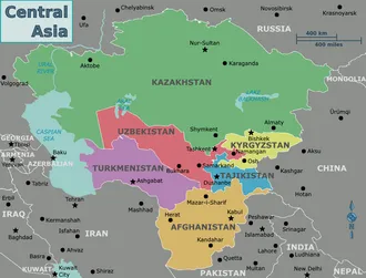 Carte de l'Asie Centrale montrant le Kazakhstan et les pays voisins