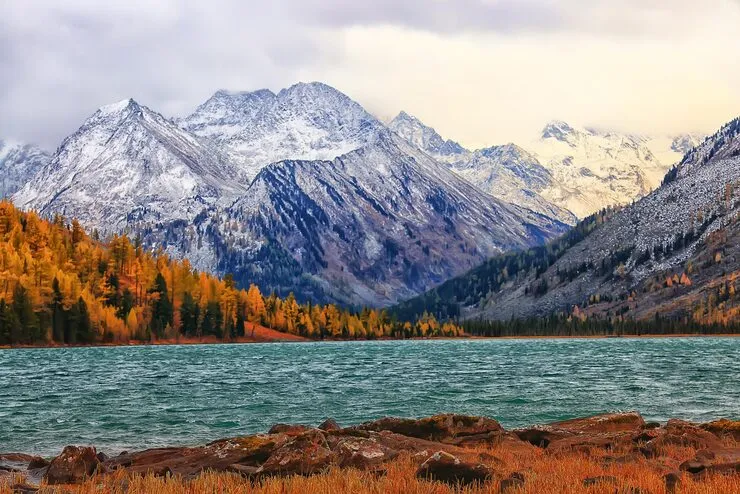 Paysage de montagne dans l'Altaï russe avec prairies alpines et ciel dégagé