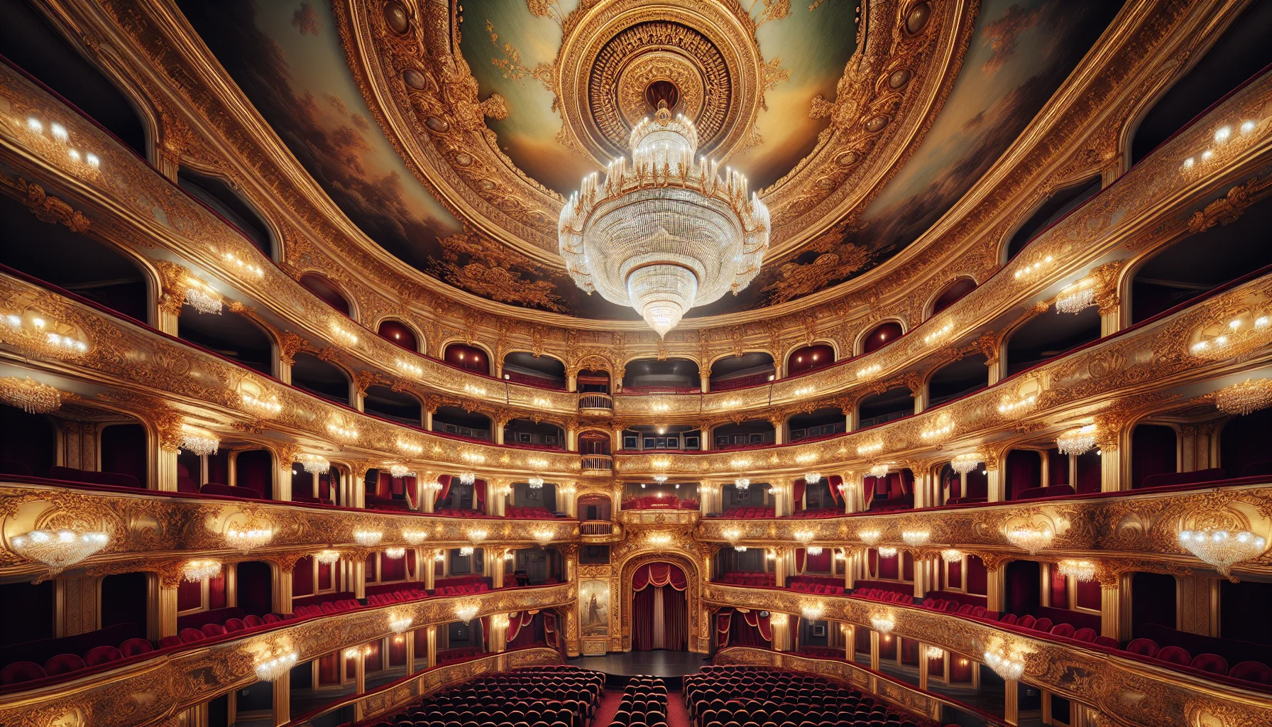 Intérieur somptueux du théâtre Bolchoï à Moscou avec ses dorures et lustre