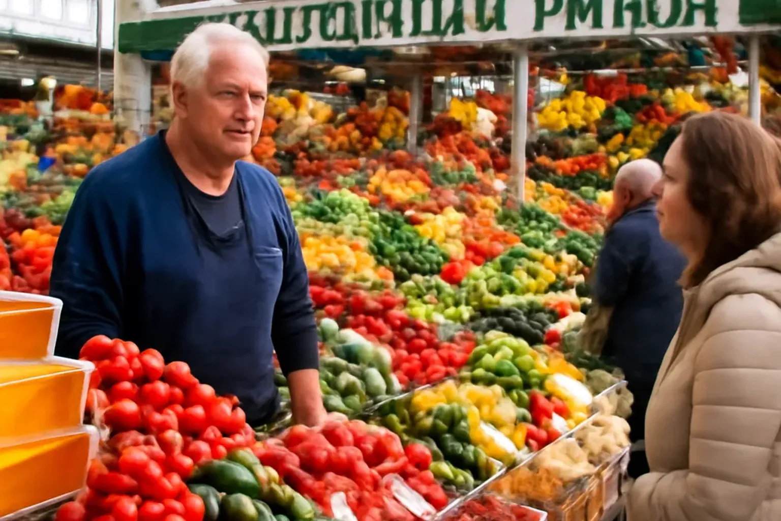 Marche central de Krasnodar avec fruits et legumes du Kouban
