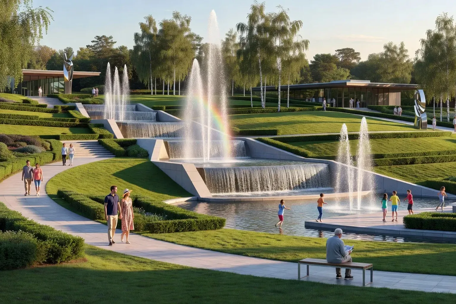 Parc Galitski de Krasnodar avec fontaines et jardins paysagers