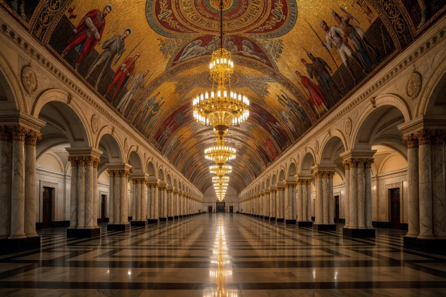 Station de metro Komsomolskaya a Moscou avec son plafond baroque stalinien orne de mosaiques