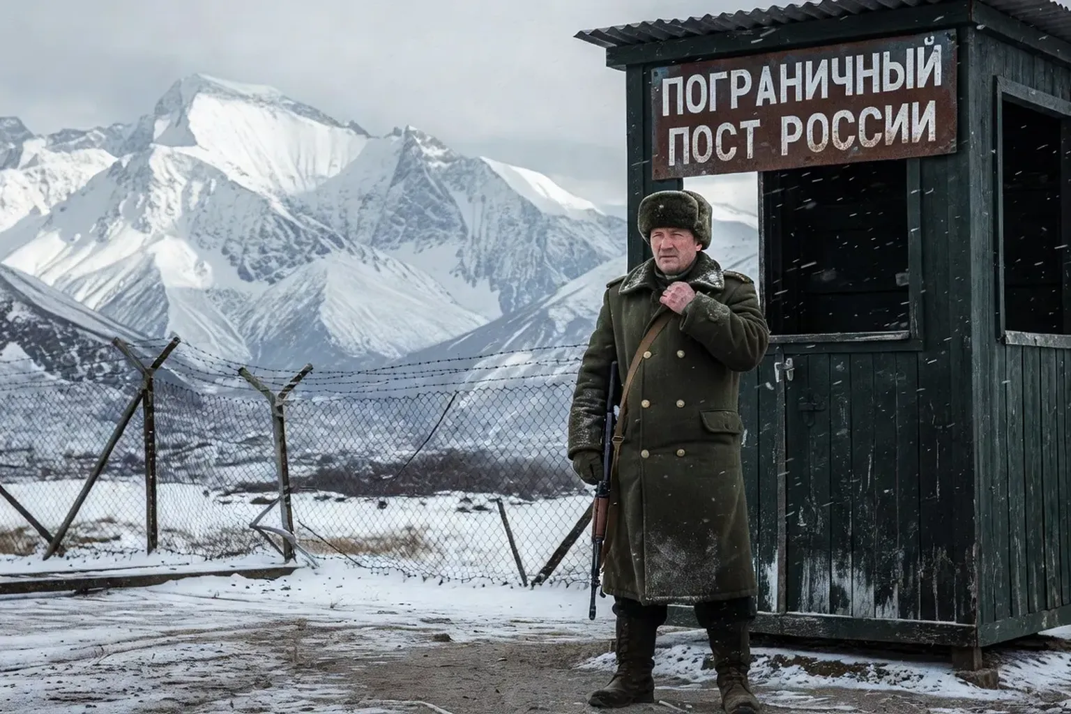 Poste frontiere entre la Russie et la Georgie dans les montagnes du Caucase