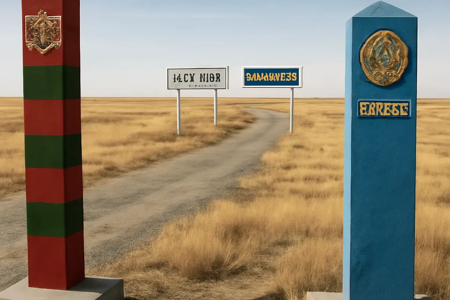 Frontiere russo-kazakhe dans la steppe, passage terrestre le plus long du monde