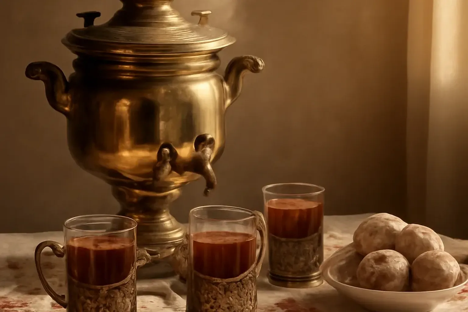 Service a the russe traditionnel avec samovar, moment de politesse