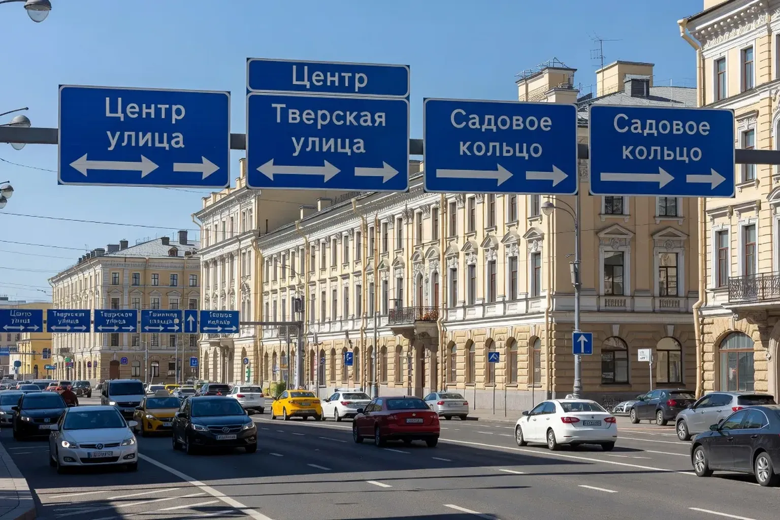 Panneaux de signalisation urbains en cyrillique a Moscou