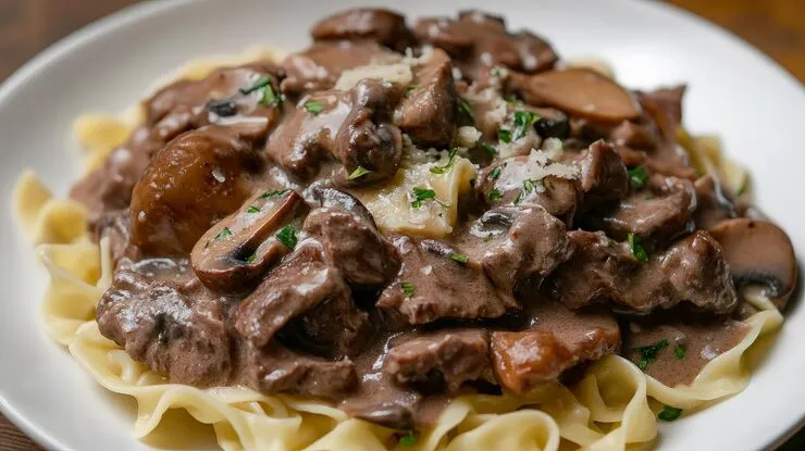 Bœuf Stroganov, plat classique de la cuisine russe avec sauce à la crème