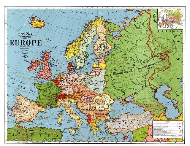 Carte de l'Europe et de la Russie - Zone linguistique russe